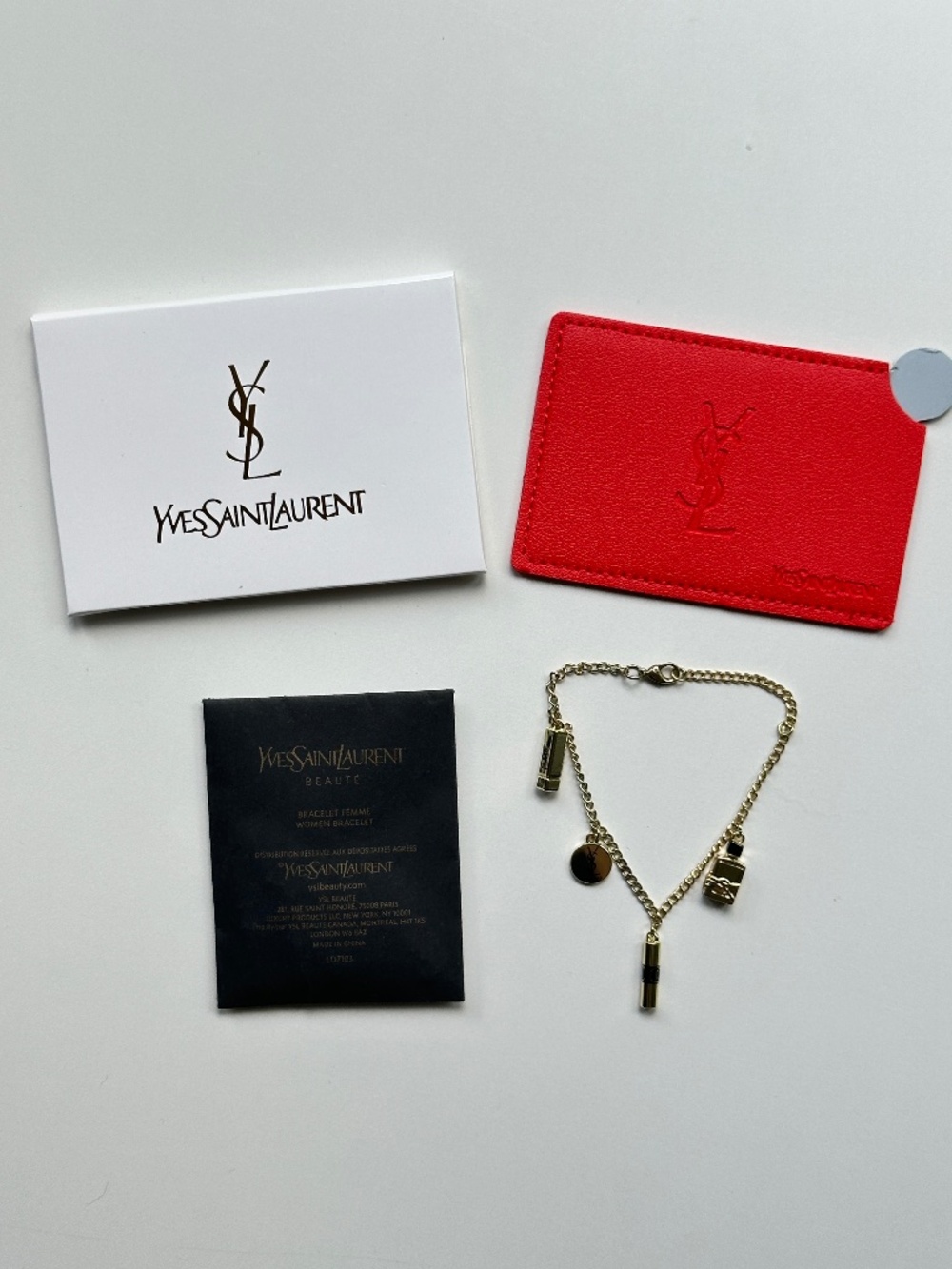 NWOT New YSL Yves Saint Laurent Bracelet and Red Mirror Card Holder